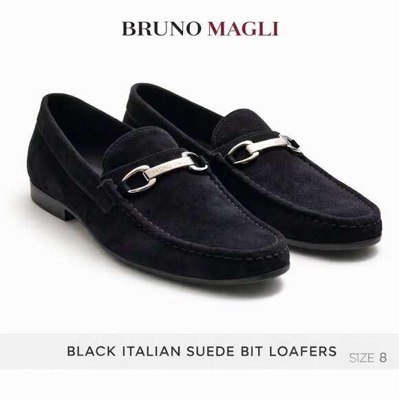 Bruno Magli Black with Silver Buckle, Real Suede Loafers- 8 main image 4